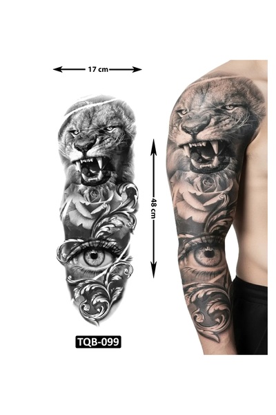 Airbrush Tattoo Kaplan Gözü 1 Hafta Kalıcı Tam Kol Bacak Yapıştırma Geçici Dö...