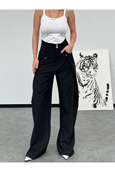 HerTon Ψηλόμεσο Oversize Παντελόνι Μπεζ Palazzo