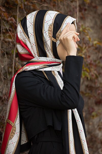 Vissona 100% Silk Belt Patterned Red - Black Color Shal