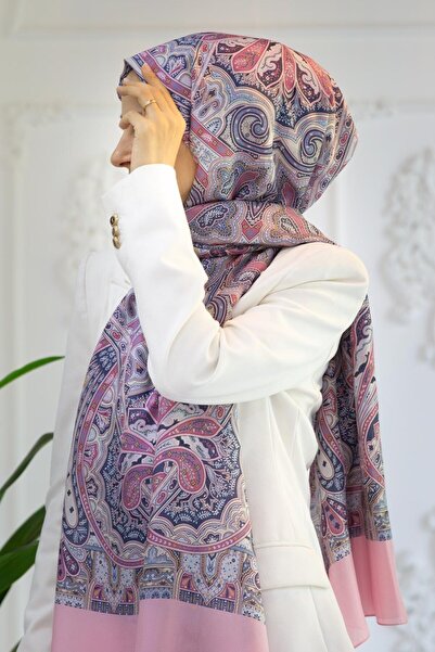 Vissona %100 İpek Etnik Desenli Pembe Renkli 92x210 Şal
