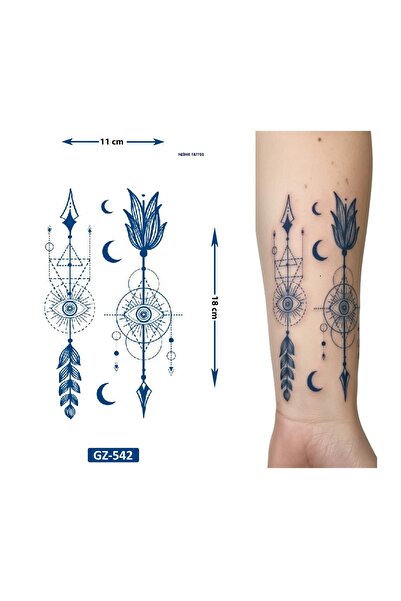 Airbrush Tattoo Ok ve Göz 18x11 cm 1 Aylık Yarı Kalıcı Yapıştırma Geçici Dövme