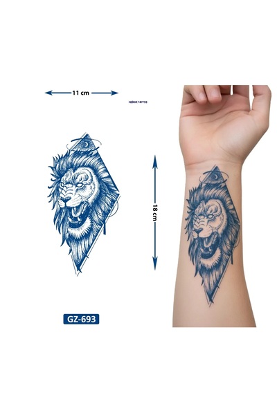 Airbrush Tattoo Kükreyen Aslan 18x11 cm 1 Aylık Yarı Kalıcı Yapıştırma Geçici...