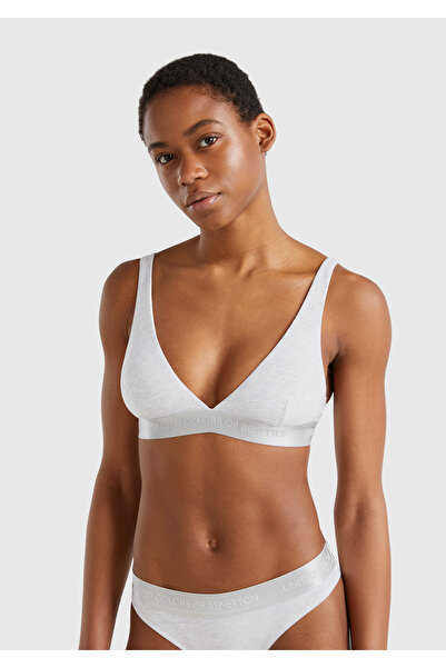 United Colors of Benetton Women's White Mix Cotton Blended Logo Tape V-Neck Bra