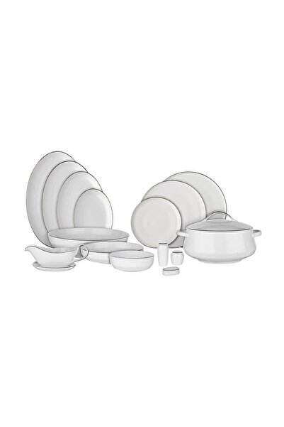EVALIZA Hanedan 2mm Shiny Platin 60 Parça 12 Kişilik Yemek Takımı