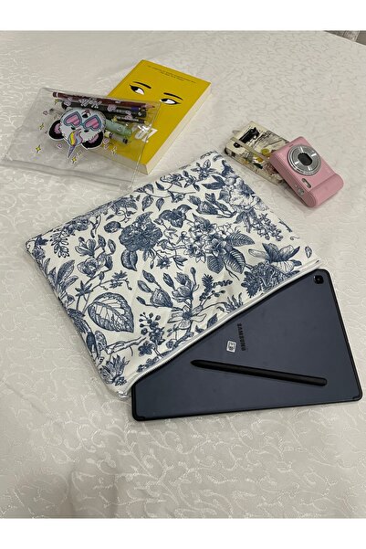 GÖKDAĞ BEDDING Mavi Yaprak Desenli Premium Çok Amaçlı Tablet Kılıfı – Organiz...