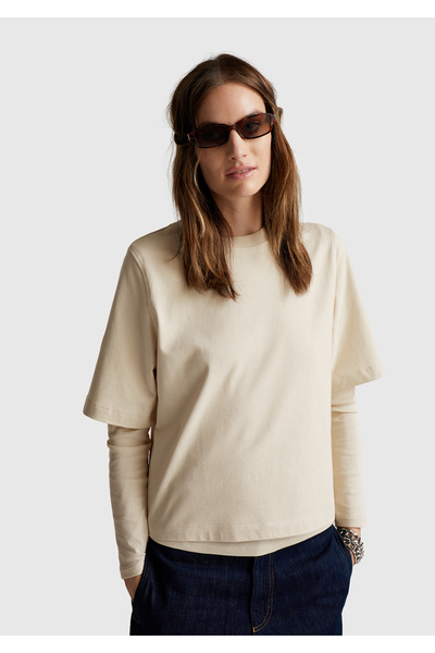 United Colors of Benetton Γυναικείο T-Shirt Stone 100% Βαμβακερό Boxy Fit