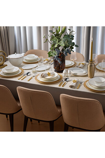 EVALIZA Buckingham Gold 60 Parça 12 Kişilik Yemek Takımı
