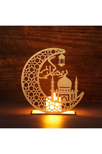 Arabest إضاءة ليلية خشبية ثلاثية الأبعاد على شكل هلال رمضان مبارك، زينة العيد...