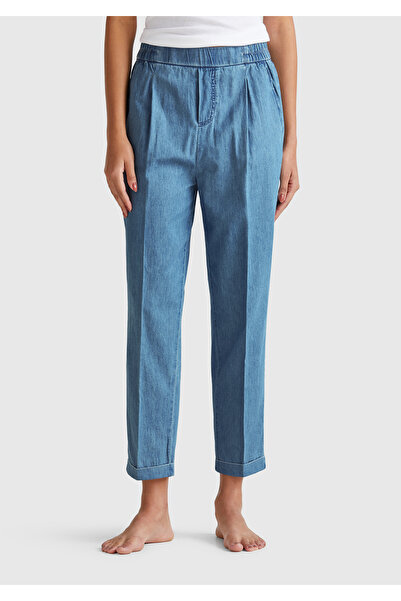 United Colors of Benetton Γυναικείο παντελόνι ανοιχτό μπλε 100% Koton Beli El...