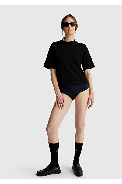 United Colors of Benetton Tricou negru pentru femei, 100% bumbac, cu croială ...