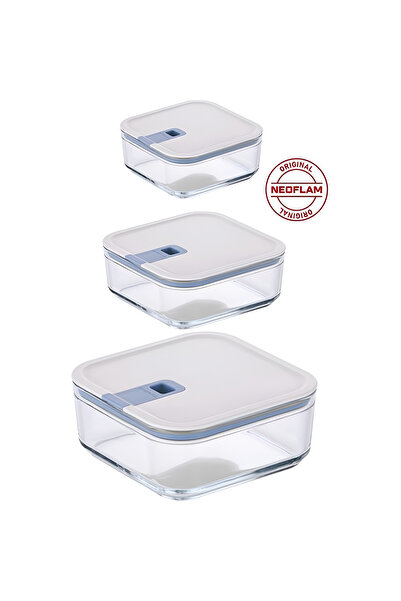 NEOFLAM Perfect Seal 3 Parça Kare Cam Saklama Kabı Bej