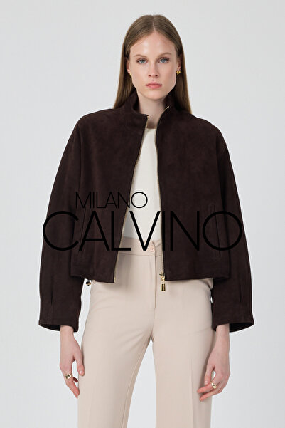Milano Calvino Genuine Suede Leather Zipper Jacket – Bitter Brown