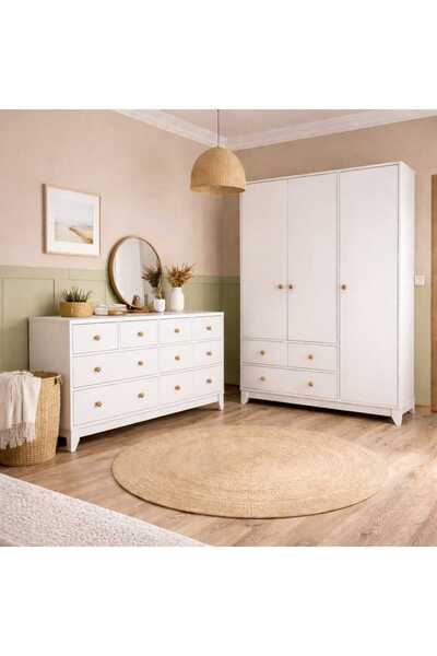 Koza %100 MDF Bonnie 3 Kapılı Dolap & 8 Çekmeceli Şifonyer