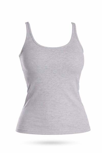 5in1Canpolat Gray U-Neck Ribbed Basic Undershirt