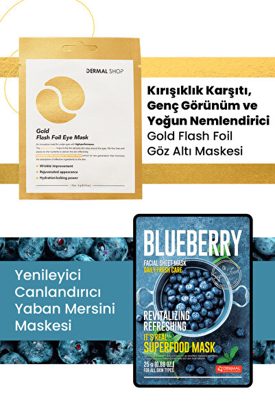 3 Katmanlı Gold Göz Maske ve Yenileyici, Canlandırıcı, %100 Pamuk Yaban Mersini Maske Seti