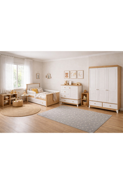 Koza %100 MDF Panjur Ahşap Beyaz Maxi Bebek&Çocuk Odası Takımı 3 Kapılı Dolap...