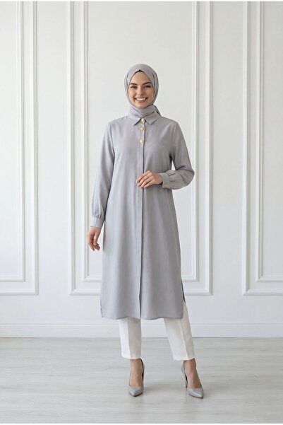 BENAHOLL Zemheri Διπλό Μεταλλικό Τούνικ με Κουμπιά και Σχισμή-GS531 Γκρι