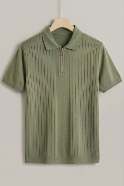 Edwox Tricou pentru bărbați Line cu model din tricot cu gât polo, verde desch...