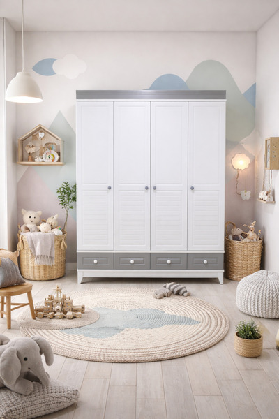 Koza %100 MDF Stella 4 Kapılı Bebek&Çocuk Odası Gardrop