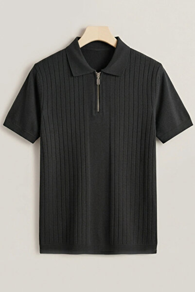 Edwox Tricou pentru bărbați Line cu model cu guler polo, negru, Cd168