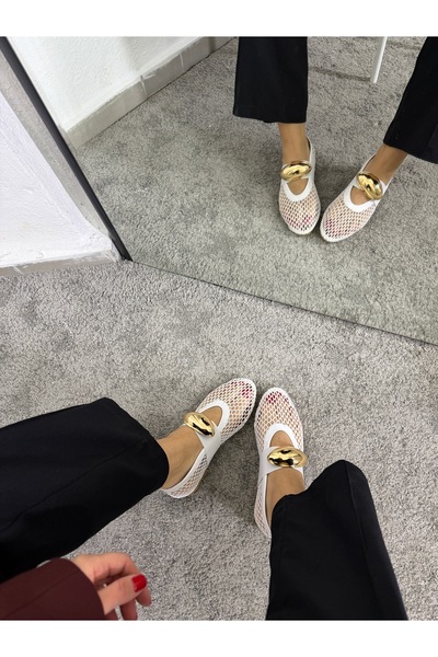 MYVOLANTE White Mesh Detailed Women's Ballerinas