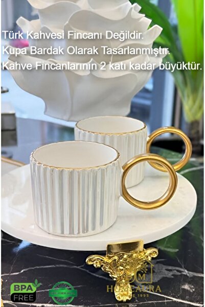 AuraStile Seramik Kupa Bardak Altın Yaldızlı Kahve Hediyelik 2 adet