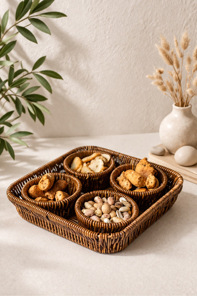 KaiHome مجموعة من 5 قطع للوجبات الخفيفة / وعاء العرض / النزهة بمظهر الروطان