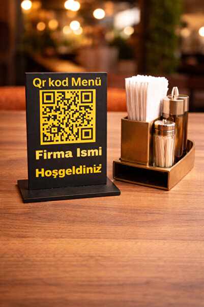 QR Kod Menü Standı – Masa Üstü Restoran Kafe Menü Tutucu 10 lu set| Siyah Gold Tasarım| İç Mekan