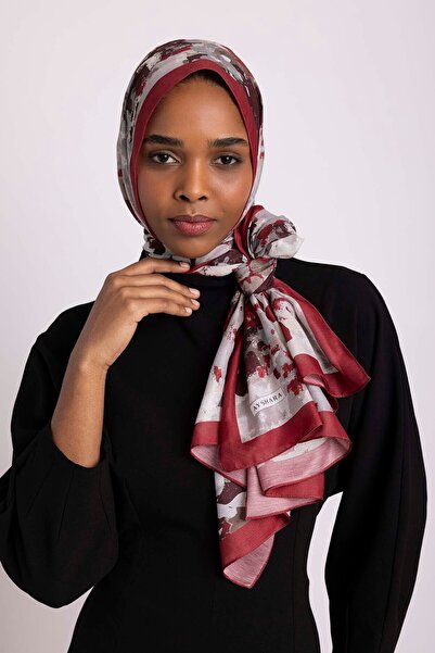 Ayshara Tomurcuk Yaprak Με σχέδιο Μονόπλευρο Σάλι - Σκούρο Κόκκινο