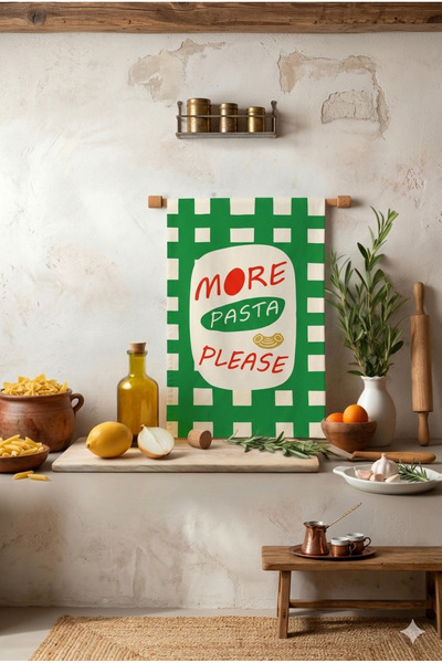 ASDİVA PASTA-02 Πράσινη Καρό Πετσέτα Κουζίνας με Σχέδιο Κέικ, Διακοσμητική Μο...