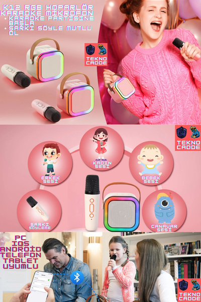beboncool K12 Mini AUX/TF/USB/Bluetooth Hoparlör Mikrofon ÇOCUKLAR İÇİN KARAOKE Hoparlör KİT