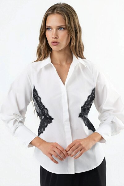 Hiccup Πουκάμισο από ποπλίνα με δαντέλα και λεπτομέρειες QU STYLE