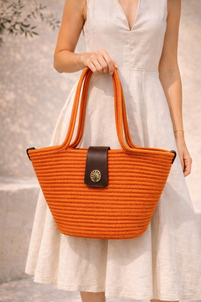 MaVaux Elira Halat Örgü Γυναικεία Δερμάτινη Τσάντα Παραλίας και Καθημερινής Χ...