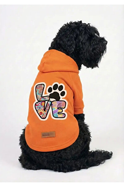MPZ Pets Orange Hoodie Love - Cat and Dog Outfit & Dress