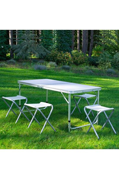 jumi Σετ επίπλων κάμπινγκ πτυσσόμενο, λευκό, τραπέζι με ρυθμιζόμενα πόδια και...