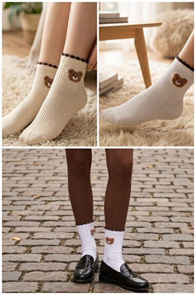 armonika Σετ 2 γυναικείες μαλακές κάλτσες με βολάν και αρκουδάκια πάνω από το...
