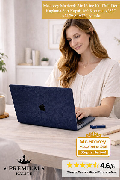 Mcstorey Macbook Air 13 inç Kılıf M1 Deri Kaplama Sert Kapak 360 Koruma A2337...