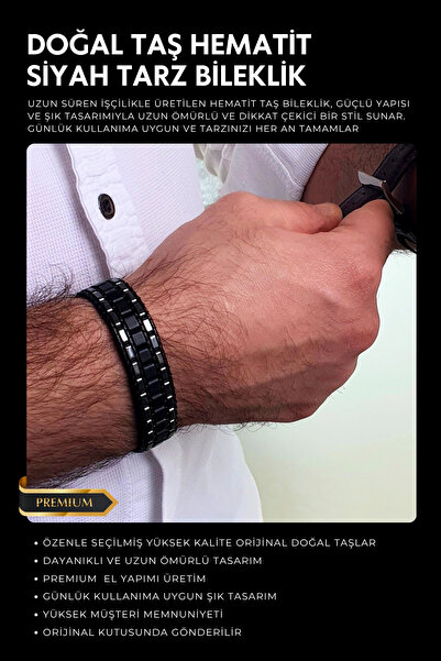 Seven Art Jewelry Doğal Taş Hematit Taşı Siyah Şık Tarz Bileklik
