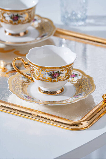 Home Macbeth 24K Gold Detaylı 6 Kişilik Porselen Kahve Fincan Takımı - 90 ml