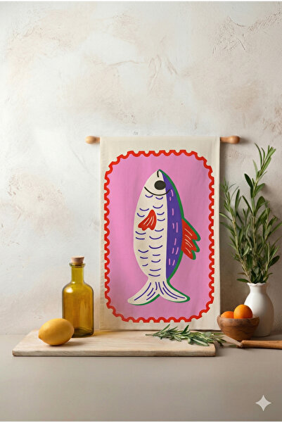 ASDİVA FISH-01 Πολύχρωμη Διακοσμητική Πετσέτα Κουζίνας/Πανί Στεγνώματος με Σχ...