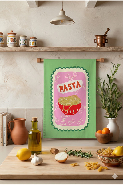 ASDİVA PASTA-04 Πολύχρωμη Διακοσμητική Μοντέρνα Πετσέτα Κουζίνας/Πανί Στεγνώμ...