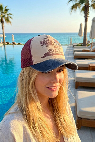 LAGRANZE Beach Temalı Vintage Şapka – Eskitme Detaylı Unisex Baseball Cap