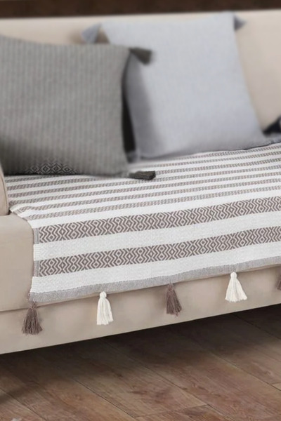 Lux Touch Κάλυμμα καναπέ Liva Pompom Mustard - 115x200 cm Καναπές Πτυσσόμενος...