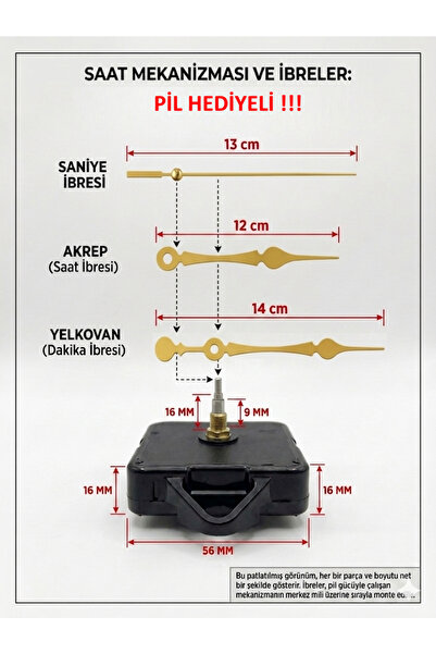 Silvanature Akar Saat Mekanizması Sessiz Duvar Saat Mekanizması 16 Mm Şaft -a...