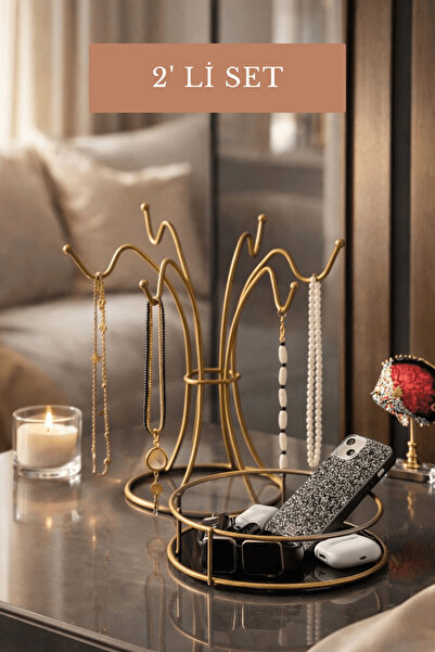 Edora Home 2'li Mat Gold Masaüstü Kozmetik Takı,Parfüm,Havlu Düzenleyici + 6 ...