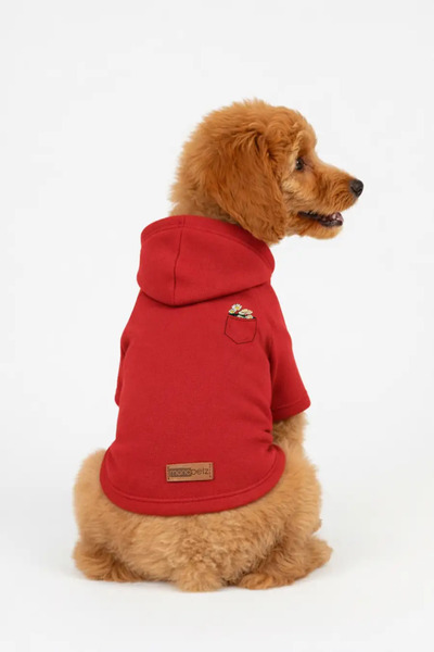 MPZ Pets Cat and Dog Outfit & Floral Pocket Red Hoodie