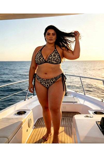 larstka Γυναικείο σετ μπικίνι με καλυμμένες αποσπώμενες τιράντες, στάμπα λεοπ...