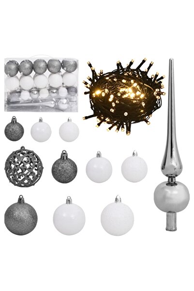 Concept Set globuri Crăciun cu vârf & 150 LED-uri 61 piese alb & gri