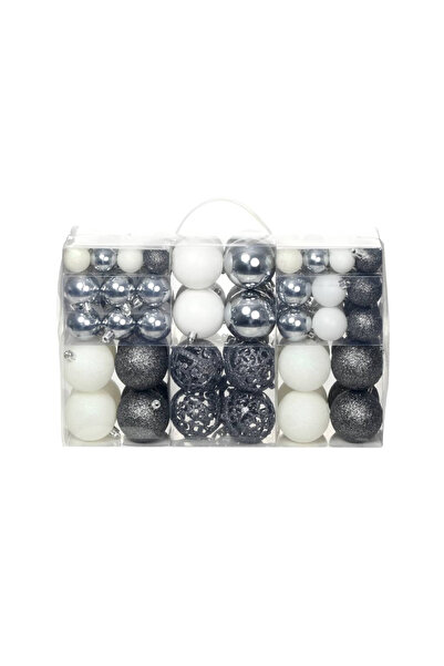 Concept Set globuri de Crăciun 100 de piese, 3/4/6 cm, alb/gri