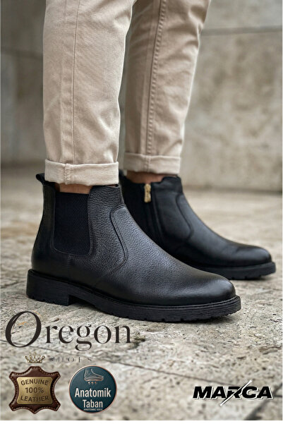 Oregon Shoes ® I ORGN 100-101 Casual Fermuarlı Siyah Hakiki Deri Erkek 4 Mevs...